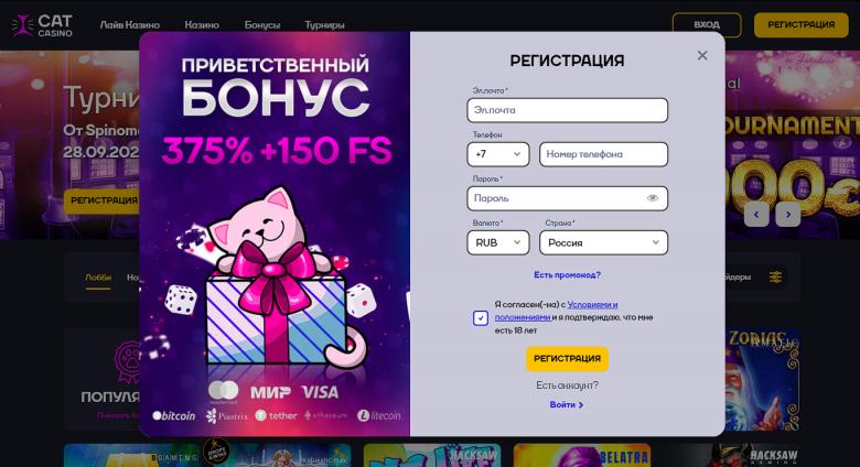 Регистрация нового пользователя в Cat Casino Регистрация нового пользователя в Cat Casino